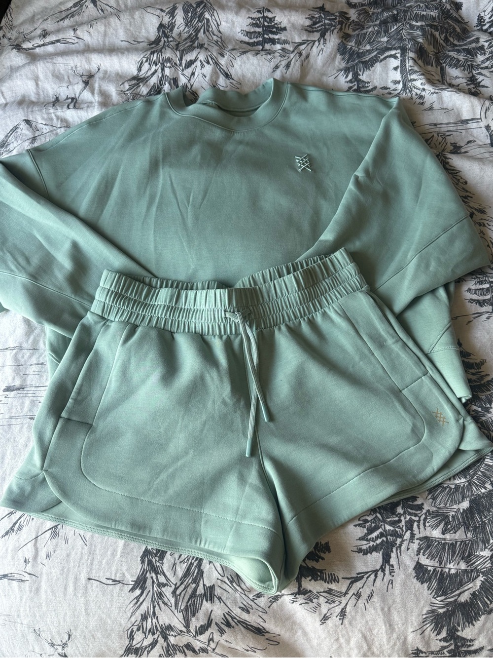 RHONE Dreamglow Crewneck and Shorts Set, Pacific Green NWOT Coveted comfort!